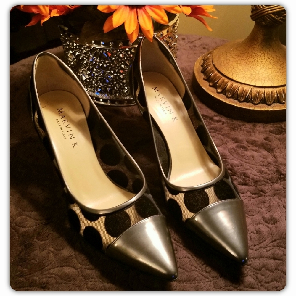Marvin K Polka Dot Mesh Silver Heels
